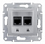 Розетка компьют., RJ45, двойн., кат. 6, экран. stp, с пруж. заж. (алюминий) Sedna Schneider Electric. Вид 1.