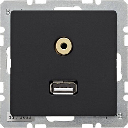 Розетка USB/3,5 мм Audio (антрацитовый, бархатный лак) Q.1/Q.3 Berker. Вид 1