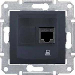 Розетка компьют., RJ45,одиноч., кат. 5е, экран. stp, с пруж. заж (графит) Sedna Schneider Electric. Вид 1