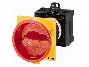 24636 P3-100/V/SVB/N Главный выключатель 3P+N, 100А, запираемый, заднее крепление (красно-желтая ручка) Eaton. Вид 1
