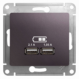 Розетка USB 5в/2100ма, 2х5в/1050ма, механизм (сиреневый туман) Glossa Systeme Electric. Вид 1