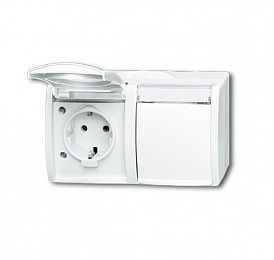 20/2 EWN-54 Розетка SCHUKO 16А 250В IP44, двойная, горизонтальная, с полем для надписи, для открытого монтажа, серия ocean, цвет альпийский белы ABB. Вид 1