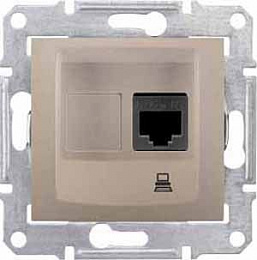 Розетка компьют., RJ45, одиноч., кат. 6, экран. stp, с пруж. заж. (титан) Sedna Schneider Electric. Вид 1