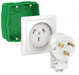 Силовой комплект 32А, 250В: Розетка, вилка, монтажная коробка (белый) Blanca Systeme Electric. Вид 1