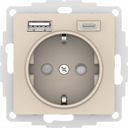 Розетка 16А c 2 USB A+C, 5В/2,4А/3,0А, 2х5В/1,5А, механизм (бежевый) AtlasDesign Systeme Electric. Вид 1