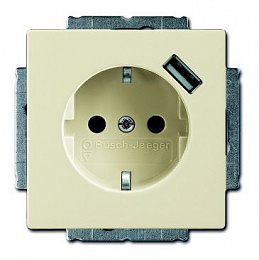 20 EUCBUSB-82-500 Розетка SCHUKO 16А 250В с защитными шторками, с USB 700мА, серия Future/Axcent/Carat/Династия, слоновая кость АВВ. Вид 1