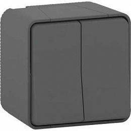 Переключатель 2-клавишный, сх. 6+6, о/у , в сборе, IP55 (антрацит) Mureva Styl Schneider Electric. Вид 1