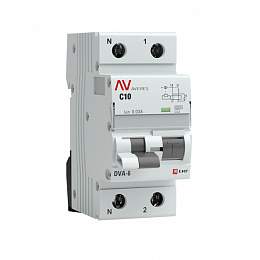 DVA-6 Дифференциальный автомат 1P+N, 10А, 30мА, тип AC, 6кА (хар-ка С) EKF AVERES. Вид 1