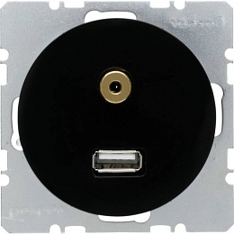 Розетка USB/3,5 мм Audio (черный) R.1/R.3 Berker. Вид 1