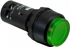 CP3-13G-10 Кнопка с подсветкой зеленая 220В AC/DC с выступающей клавишей без фиксации 1НО ABB. Вид 1