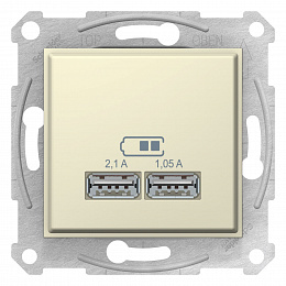 Механизм USB зарядного устройства 2,1А (2x1,05а) (бежевый) Sedna Schneider Electric. Вид 1