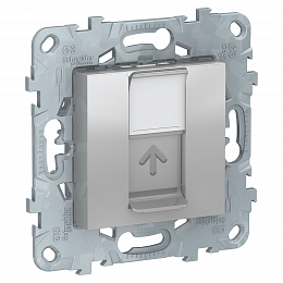 Розетка компьютерная 1хRJ-45 кат.5е (интернет) (алюминий) Unica New Schneider Electric. Вид 1