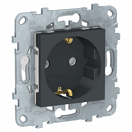 Розетка с заземлением, со шторками, винт. зажим, 16 а, 250 в (антрацит) Unica New Schneider Electric. Вид 1