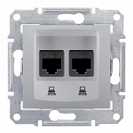 Розетка компьют., RJ45, двойн.,кат. 6,неэкран. utp, с пруж. заж (алюминий) Sedna Schneider Electric. Вид 1