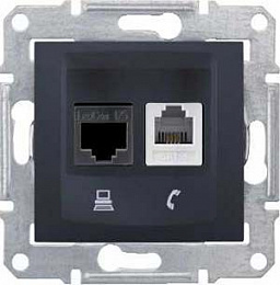 Розетка телеф.+компьют.,RJ11+RJ45,кат. 6, неэкран. utp,с пруж. заж (графит) Sedna Schneider Electric. Вид 1