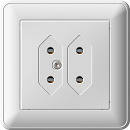 Розетка двойная под плоские вилки, 6а, в сборе (белый) Wessen 59 Schneider Electric. Вид 1