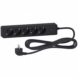 Удлинитель 5 розеток 2к+з, кабель 3м (чёрный) Unica Extend Schneider Electric. Вид 1