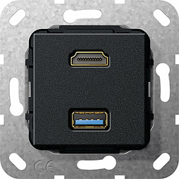 Розетка HDMI+USB (черный) System 55 Gira. Вид 1
