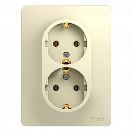 Розетка двойная с заземлением, 16А, в сборе (бежевый) Glossa Systeme Electric. Вид 1