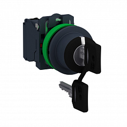 Переключатель 22мм 3 позиции с ключем, заподлицо, 2но, пластик Schneider Electric. Вид 1