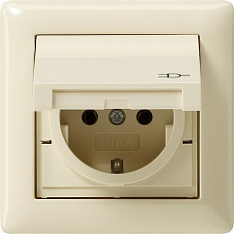 Розетка с заземлением, с крышкой (кремовый глянцевый) System 55 Gira. Вид 1
