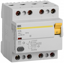 ВД3-63S Блок утечки тока 4-полюсный, 63А 300mA, 6kA, тип AC ИЭК. Вид 1