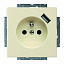 20 EUCBUSB-92-507 Розетка с заземлением с USB-зарядкой, со шторками, безвинтовой зажим, 16А/250В (слоновая кость) Basic 55 ABB. Вид 1.