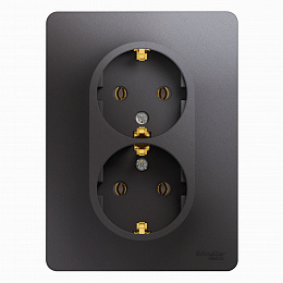 Розетка двойная с заземлением,16А, 250В, в сборе (графит) Glossa Systeme Electric. Вид 1