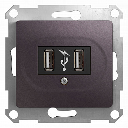 Розетка USB 5в /1400 ма, 2 х 5в /700 ма, механизм (сиреневый туман) Glossa Schneider Electric. Вид 1