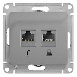 Розетка двойная компьютерная RJ45+RJ45, кат.5e, механизм (алюминий) Glossa Systeme Electric. Вид 1
