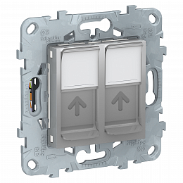 Розетка компьютерная, RJ45, двойная, кат. 6 utp (алюминий) Unica New Schneider Electric. Вид 1