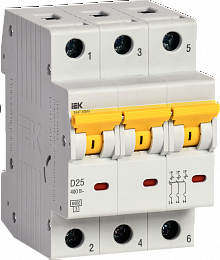 ВА47-60МА Автоматический выключатель 3-полюсный, 25А, 6kA (хар-ка D) ИЭК. Вид 1