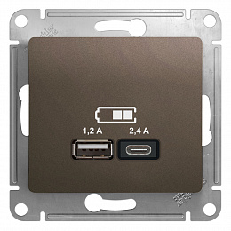 Розетка USB A+С, 5В/2,4А, 2х5В/1,2 А, механизм (шоколад) Glossa Systeme Electric. Вид 1