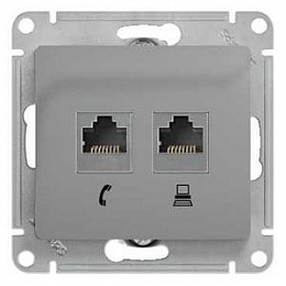 Розетка двойная RJ11+RJ45, кат.5e, механизм (алюминий) Glossa Systeme Electric. Вид 1