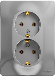 Розетка двойная с заземлением, 16А, в сборе (алюминий) Glossa Systeme Electric. Вид 1