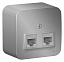 Розетка двойная: RJ45 компьютерная + RJ11 телефонная, изол. пл.,О/У (алюминий) Blanca Systeme Electric. Вид 1.