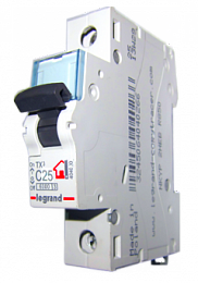 TX3 Автоматический выключатель 1-полюсный 25A 6kA (хар-ка C) Legrand. Вид 1