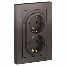 Розетка двойная с заземлением, 16А, в сборе (мокко) Atlas Design Systeme Electric. Вид 1