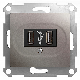 Розетка USB 5в /1400 ма, 2 х 5в /700 ма, механизм (платина) Glossa Schneider Electric. Вид 1