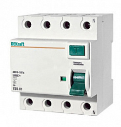 УЗО-03 Блок утечки тока 4-полюсный, 25А, 100mA, тип AC, 6кА DEKraft. Вид 1