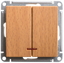 Выключатель 2-клавишный, с подсв. 10АХ, механизм, (бук) Wessen 59 Schneider Electric. Вид 1