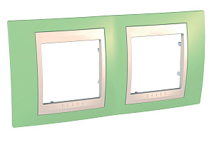Рамка 2-постовая горизонтальная (зелёное яблоко/бежевый) Unica Хамелеон Schneider Electric. Вид 1