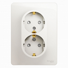 Розетка двойная с заземлением, со шт,16А, 250В, в сборе (перламутр) Glossa Systeme Electric. Вид 1