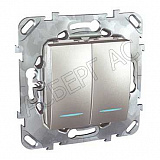 Переключатель 2-клавишный сх.6+6, с индикацией (аллюминий) Unica Top Schneider Electric