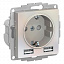 Розетка 16А c 2 USB A+A, 5В/2,4А, 2х5В/1,2А, механизм (жемчуг) Atlas Design Systeme Electric. Вид 1.