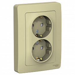 Розетка двойная с заземл. со шторк., С/У, 16А, 250В (бежевый) Blanca Systeme Electric. Вид 1