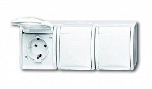 2300/3 EW-54 Розетка SCHUKO 16А 250В IP44, тройная, для открытого монтажа, серия ocean, цвет альпийский белый ABB. Вид 1