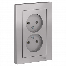 Розетка двойная без заземления,16А, в сборе (алюминий) Atlas Design Systeme Electric. Вид 1