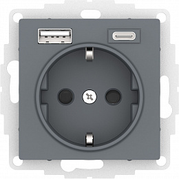 Розетка 16А c 2 USB A+C, 5В/2,4А/3,0А, 2х5В/1,5А, механизм (грифель) AtlasDesign Systeme Electric. Вид 1
