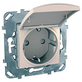 Розетка с з/к со шторками, винт. зажим, с крышкой (бежевый) Unica Schneider Electric